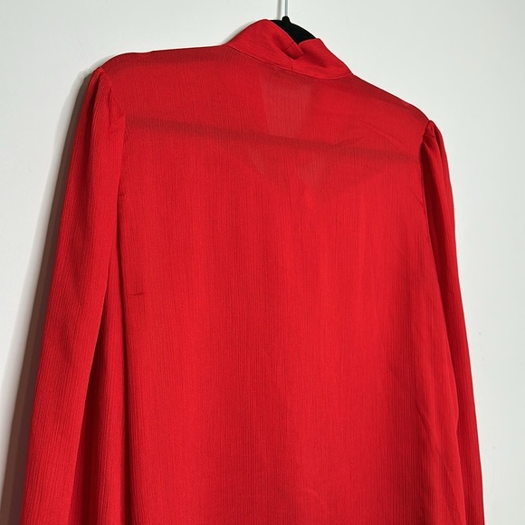 SHEIN  Womens French Red Mesh Floral Stand Collar - Picture 9 of 9